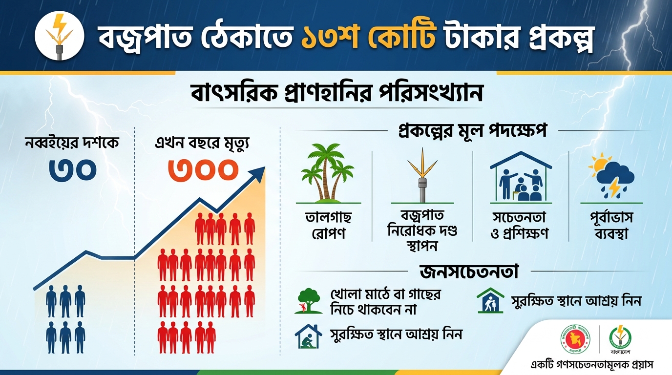 বজ্রপাত ঠেকাতে ১৩শ কোটি টাকার প্রকল্প
